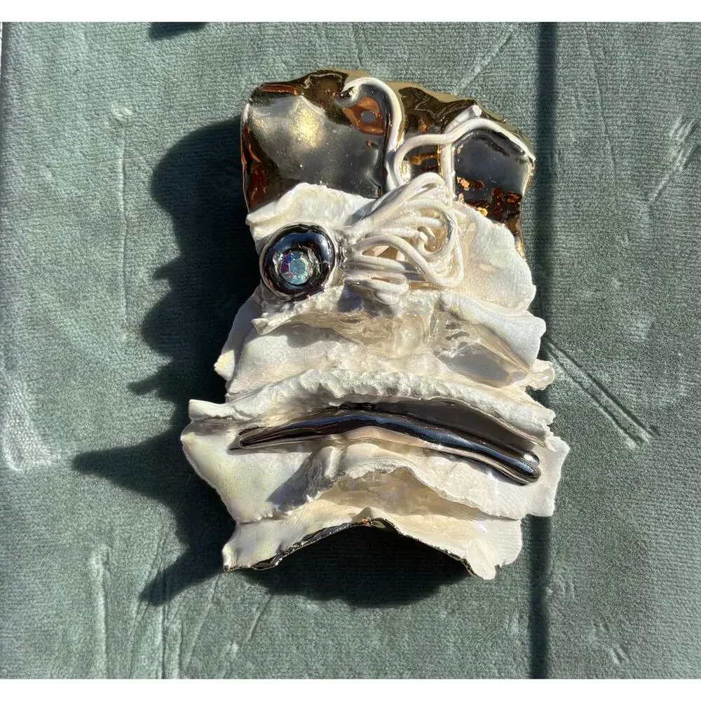 Amy Lacombe Vitage Abstract Ceramic Clay Brooch Jewelry 80'-90' 24K Gold